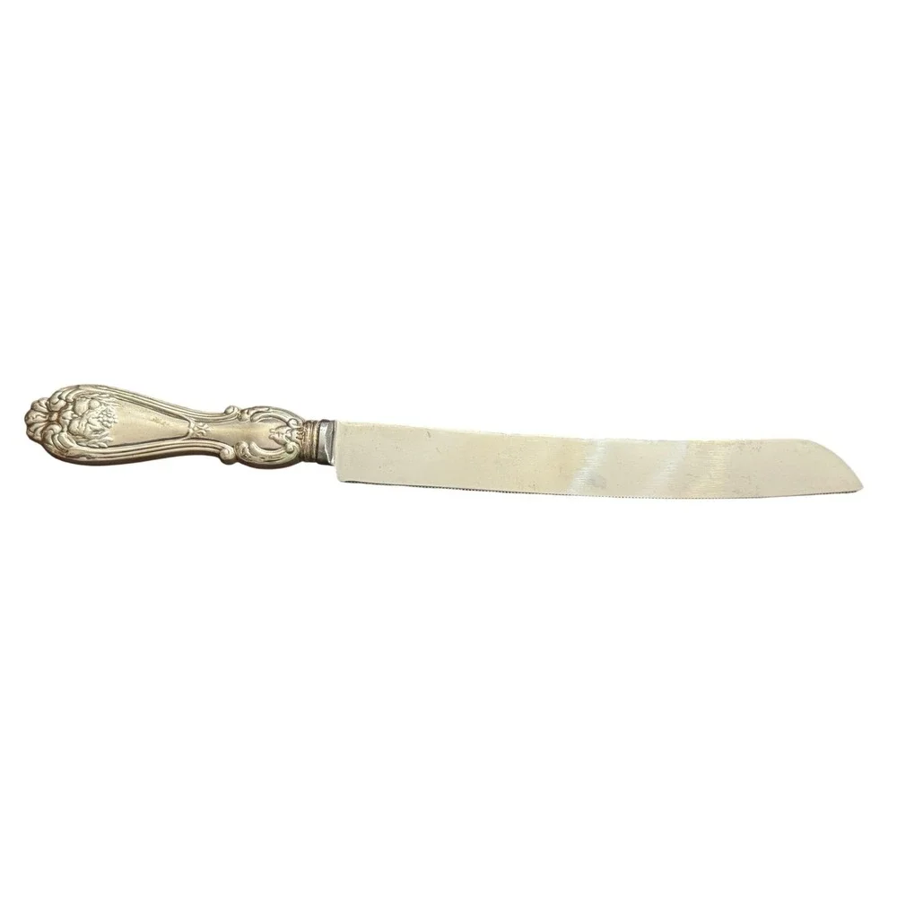 Raymond Sheffield England Vintage Bread Knife Silver Plated Floral Handle 12.5